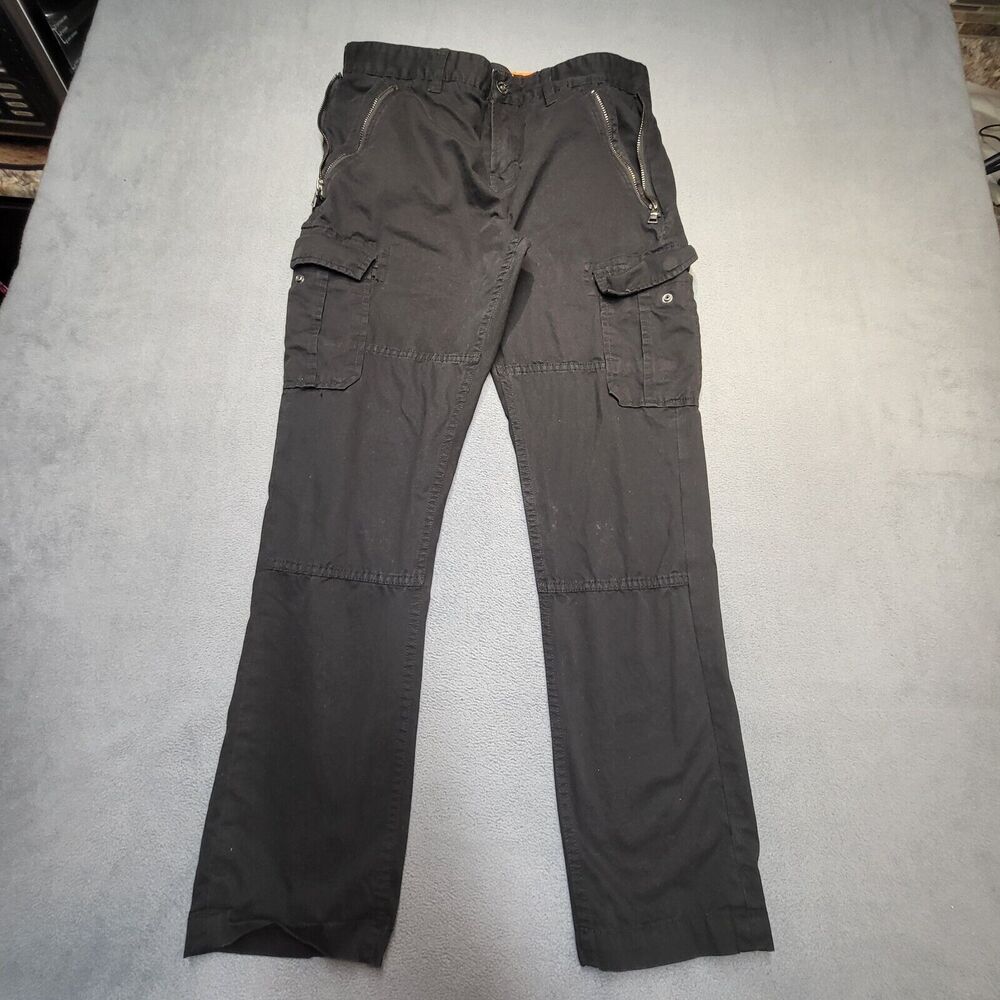 Guess Pants Mens 31x29 Black Cargo Pants Slim Taper Distressed Zippered Pockets